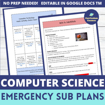 Preview of Emergency Computer Science Sub Plans with Choice Boards for Middle School