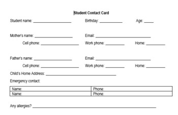 Preview of Emergency Contact Card