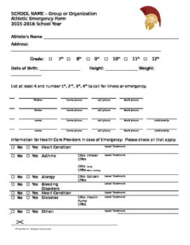 Preview of Emergency Form - Medical Form