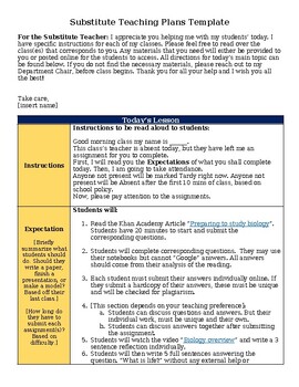 Preview of Emergency Lesson Plan Template