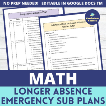 Preview of Emergency Math Sub Plans for Longer Absences with Choice Board