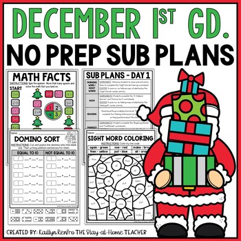 Preview of December NO PREP Sub Plans Pack 1st Grade | Christmas Spiral Review Worksheets