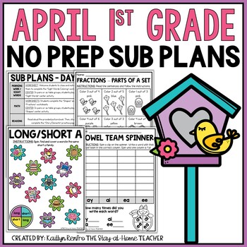 Preview of April NO PREP Sub Plans Pack 1st Grade | Spring Spiral Review Worksheets Packet