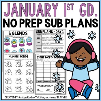 Preview of January NO PREP Sub Plans Pack 1st Grade | Winter Spiral Review Worksheets