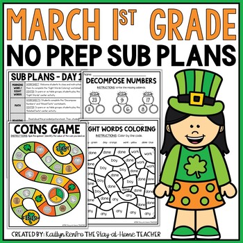 Preview of March NO PREP Sub Plans 1st Grade | St. Patrick's Day Spiral Review Worksheets