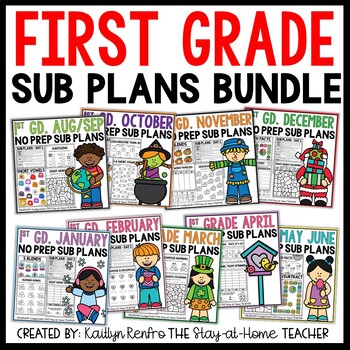 Preview of NO PREP Emergency Sub Plans Pack 1st Grade Math Phonics Sight Words Worksheets