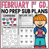 February NO PREP Sub Plans 1st Grade | Valentine's Day Spi