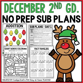 Preview of December NO PREP Sub Plans Pack 2nd Grade | Christmas Spiral Review Worksheets