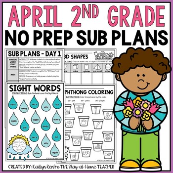 Preview of April NO PREP Sub Plans Pack 2nd Grade | Spring Spiral Review Worksheets