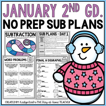 Preview of January NO PREP Sub Plans Pack 2nd Grade | Winter Spiral Review Worksheets