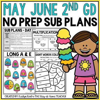Preview of May June NO PREP Sub Plans Pack 2nd Grade | End of Year Spiral Review Worksheets