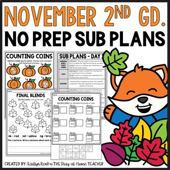 Preview of November NO PREP Sub Plans Pack 2nd Grade | Fall Spiral Review Worksheets