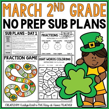 Preview of March NO PREP Sub Plans 2nd Grade | St. Patrick's Day Spiral Review Worksheets