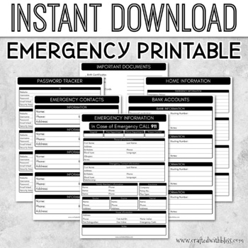 Preview of FREE Emergency Planner, Emergency Information | LIFE SKILL