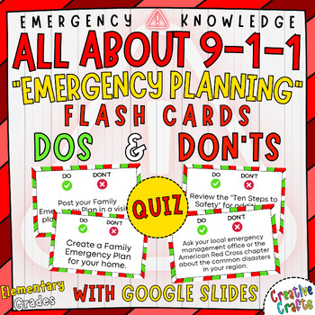 Preview of Emergency Planning DOs & DON'Ts Quiz Flashcards for Elementary Students