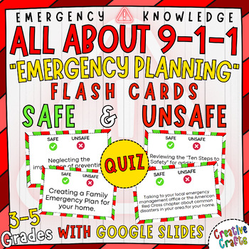 Preview of Emergency Planning SAFE & UNSAFE Quiz Flashcards for Elementary Students