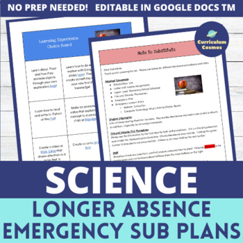 Preview of Emergency Science Sub Plans for Long Absences with Choice Board
