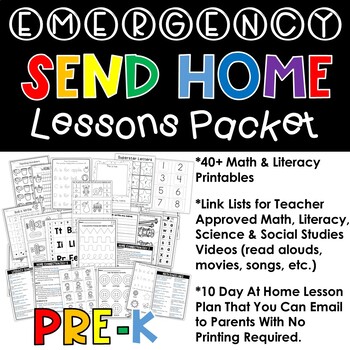 Preview of Distance Learning Emergency Send Home Lesson Plans for Pre-K /  Preschool