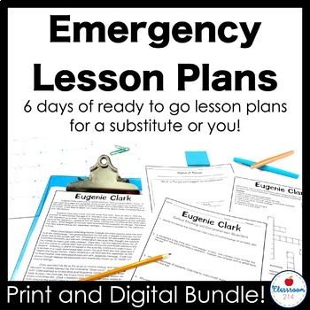 Preview of Emergency Sub Lesson Plans Middle School Reading, Science, STEM