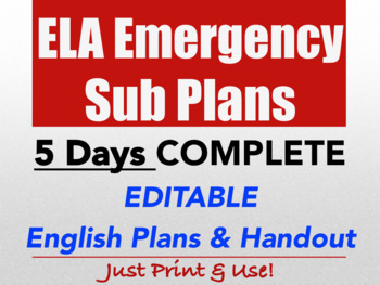 Preview of ELA Emergency SUB PLAN Middle / High School English - FULL WEEK lesson plans!