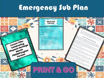 Preview of FREEBIE - Emergency Sub Plan Celebrating Hispanic Heritage Month English Version