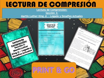 Preview of Spanish - Lectura de Comprensión - Martin Luther King Jr. Sección 3