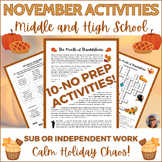 November Puzzles Activity Middle High School Independent W