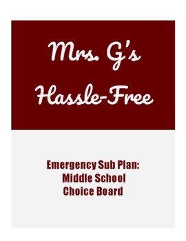 Preview of Emergency Sub Plan Middle School - Choice Board