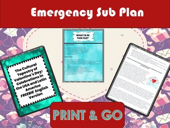Preview of Emergency Sub Plan FREEBIE Valentine's Day in the USA and Latin America