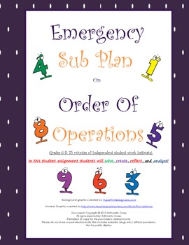 Preview of Emergency Sub Plan or Independent Student Assignment on order of operations.