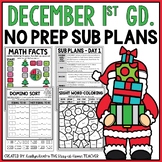Emergency Sub Plans 1st Grade Review Worksheets for Decemb