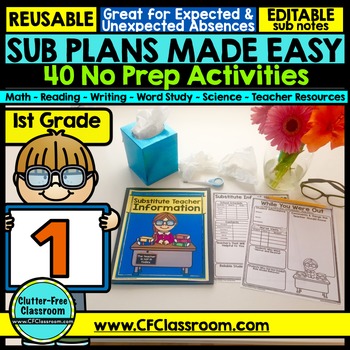 Preview of Emergency Sub Plans 1st Grade SUBSTITUTE FOLDER Substitute Writing Activity