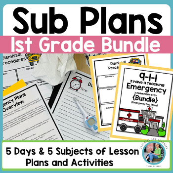 Preview of Emergency Sub Plans 1st Grade SUBSTITUTE PLAN Substitute Teacher Binder No Prep