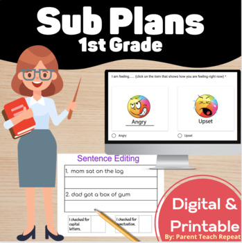 Preview of Emergency Sub Plans | 1st Grade Substitute | Editable | Back to School