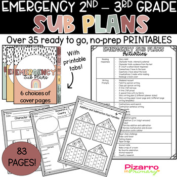 Preview of Emergency Sub Plans 2nd 3rd Grade, Substitute Teacher Binder, Full Week Sub Plan