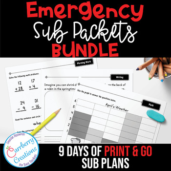 Preview of Emergency Sub Plans 2nd Grade Substitute Teacher Binder No Prep Plans BUNDLE