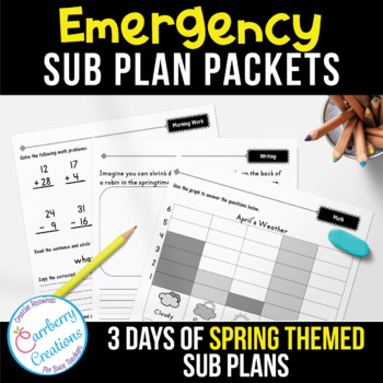 Preview of Emergency Sub Plans 2nd Grade Substitute Teacher Binder No Prep Plans for Spring