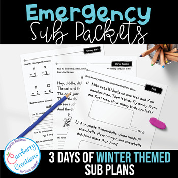 Preview of Emergency Sub Plans 2nd Grade Substitute Teacher Binder No Prep Plans for Winter