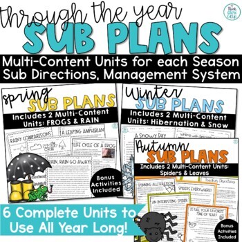 Preview of Emergency Sub Plans 3rd 4th Grade No Prep Binder Substitute Lessons ELA Math
