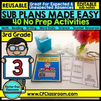 Preview of Emergency Sub Plans 3rd Grade SUBSTITUTE BINDER Substitute Teacher Notes
