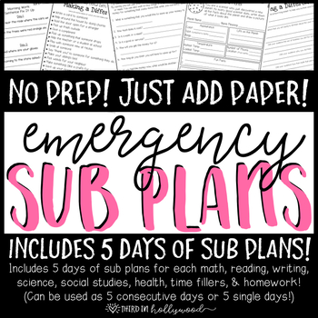 Preview of Emergency Sub Plans- 5 days of all subject areas!