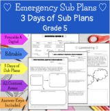 Emergency Sub Plans 5th Grade-3 DAYS!