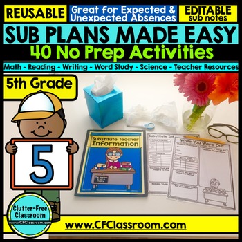 Preview of Emergency Sub Plans 5th Grade SUBSTITUTE TEACHER ACTIVITIES Substitute Notes