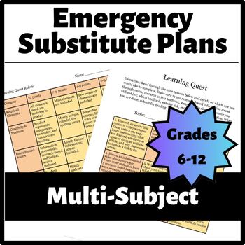 Preview of Emergency Sub Plans 6-12 Grades Multi Subject Capability No Prep