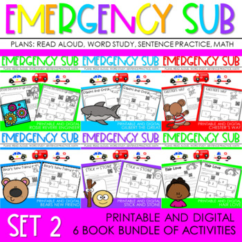 Preview of Emergency Sub Plans Print and Go Reading Response, Word Work & Math Activities 2