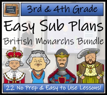 Preview of Emergency Sub Plans | British Monarchs Bundle | 3rd Grade & 4th Grade