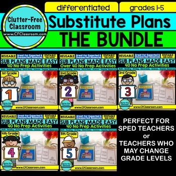 Preview of EMERGENCY SUB PLANS BUNDLE for 1st 2nd 3rd 4th & 5th Substitute Plans Template