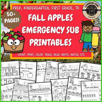 Preview of Emergency Sub Plans Fall Apple Morning Work PreK, Kindergarten, TK, UTK, First