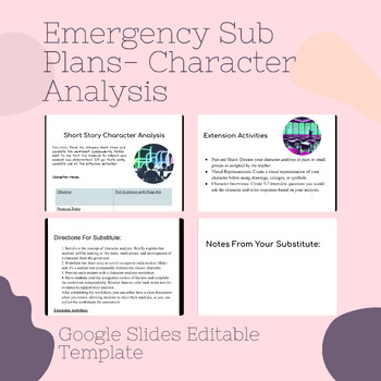 Preview of Emergency Sub Plans High School English | Character Analysis ELA Sub Plans
