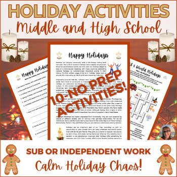 Preview of Emergency Sub Plans Holiday Activities for Middle or High School NO PREP